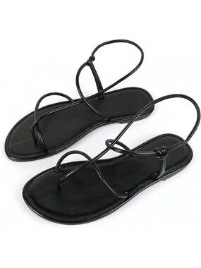 Women's Black Summer Sandals Flats Strappy Slingback Dressy Cute Beach Slides